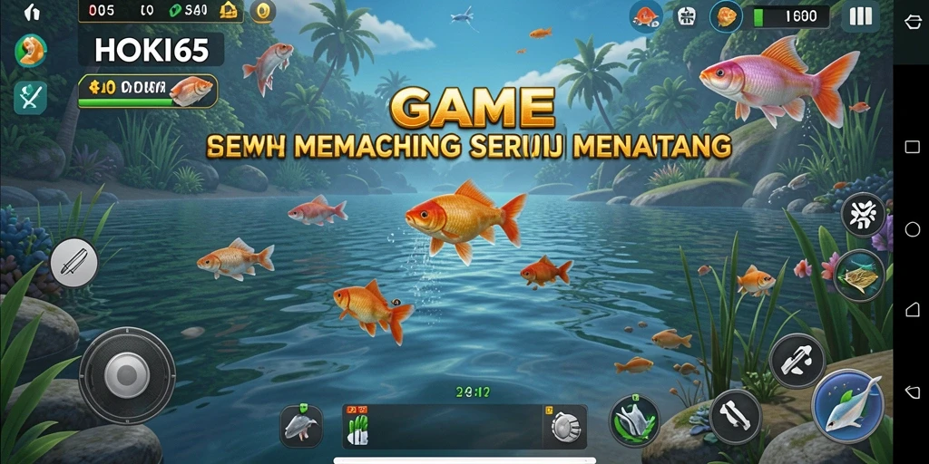 Tampilan gameplay HOKI65 saat memancing ikan di laut.