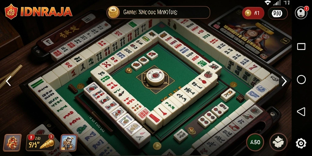 Tampilan gameplay IDNRAJA yang menarik dan penuh strategi Mahjong.