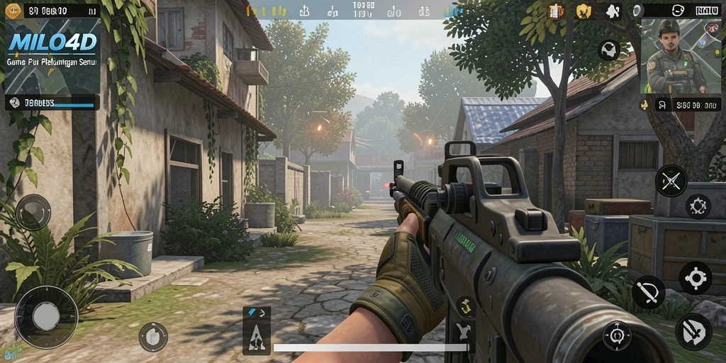 Screenshot gameplay MILO4D yang menunjukkan aksi pertempuran FPS yang intens.