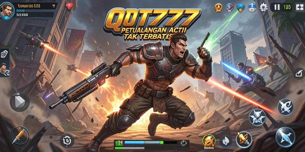 Gameplay QT777 menampilkan pertempuran aksi yang mendebarkan.
