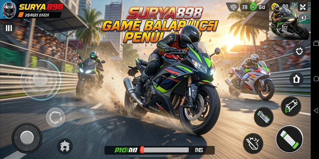 Screenshot dari balapan motor yang mendebarkan di SURYA898.